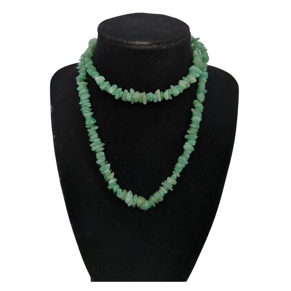 Vintage Natural Green Aventurine Semi-Precious Stone Chip Necklace 18"